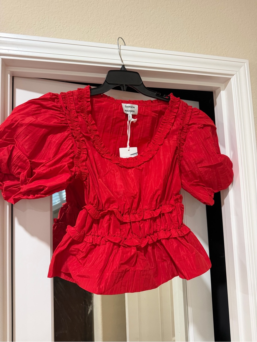 NWT Damson Madder Everly Convertible Puff Sleeve Top Red US 10 / UK 14 - Picture 5 of 10